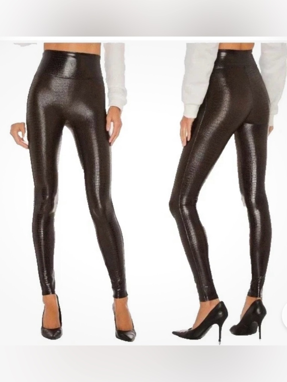 SPANX Brown/Black Snake-Embossed High-Waist Leggings